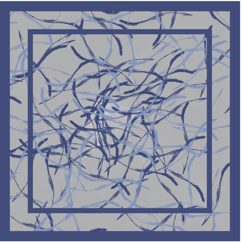 Silk Scarf with abstract blue design on a light gray background